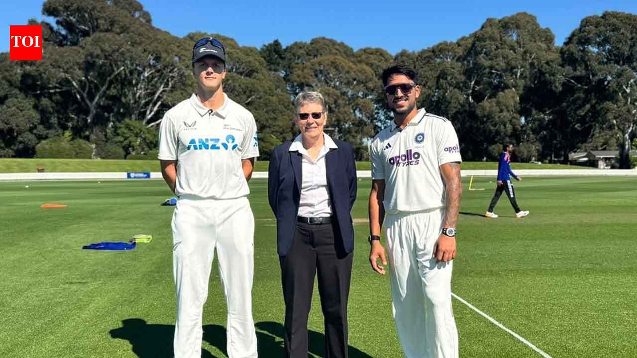 India A and New Zealand A players during the first unofficial Test in Lincoln