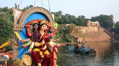 Tensions flare in Hyderabad after eggs thrown at Durga Mata idol during immersion procession
