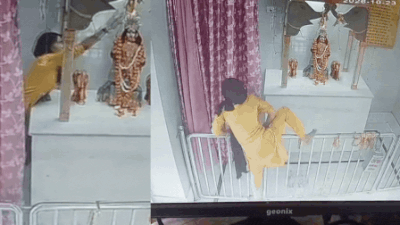 Watch: Woman caught on CCTV stealing silver umbrella, nose ring from Goddess Lakshmi idol in Lucknow temple