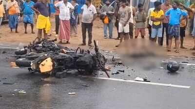 Two killed, two injured as motorcycles collide and catch fire near Mathur toll plaza