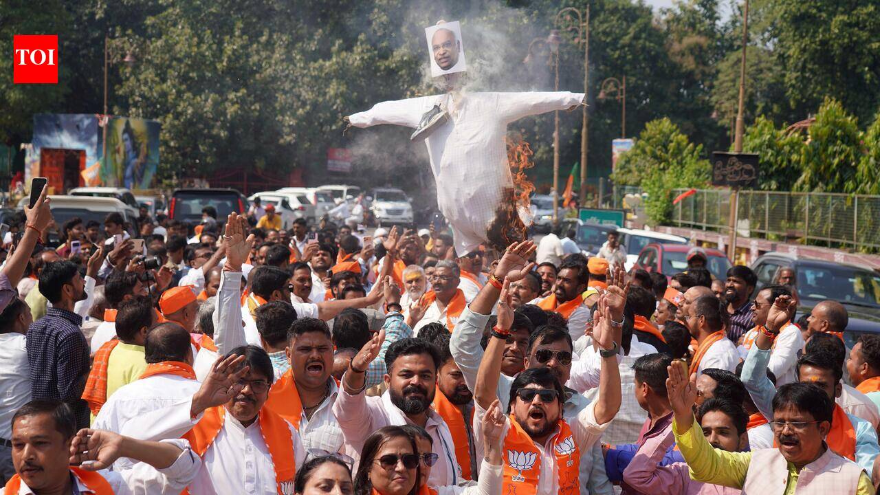 BJP burns Rahul, Kharge effigies over remark on Modi’s father ...