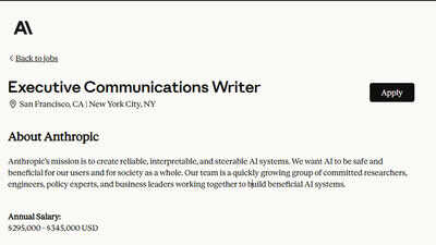 Anthropic offers annual salary of Rs 3.25 crore for executive communications writer amid AI boom