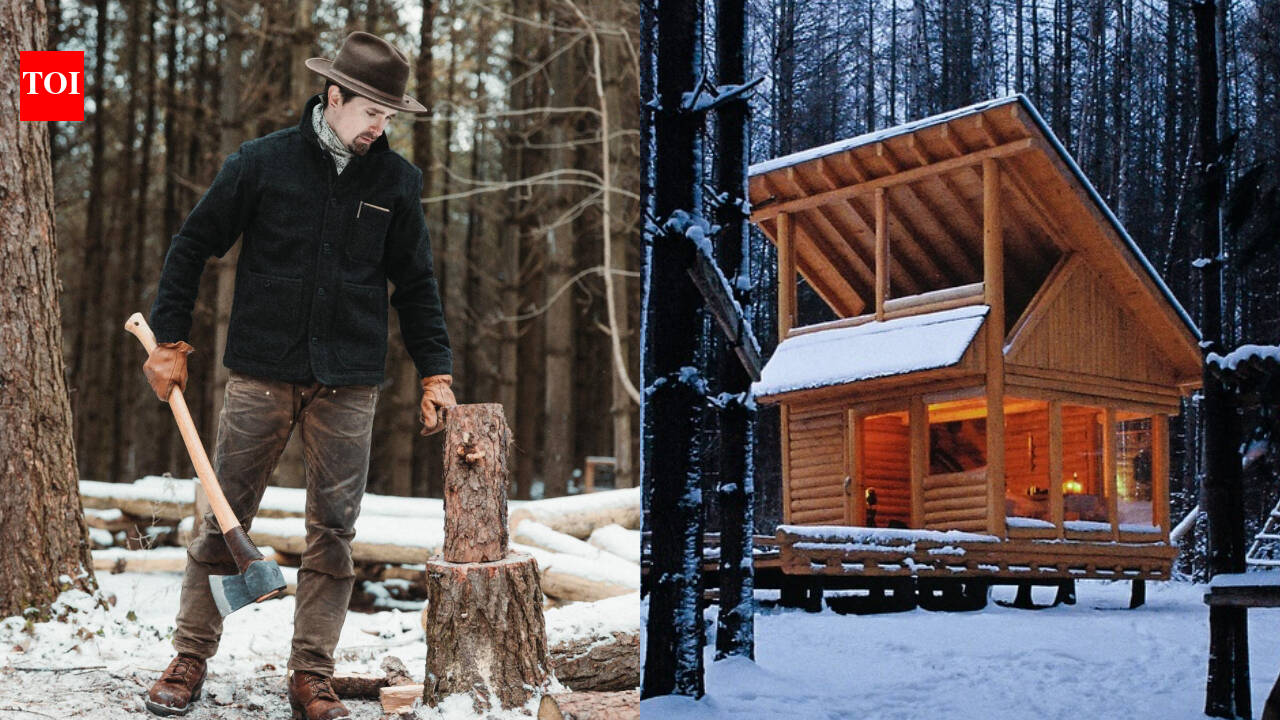 A Canadian woodworker began cutting trees for an off-grid cabin and spent years harvesting and milling logs through harsh winters; after building up a stockpile of 300 logs, he finished his handmade woodland retreat