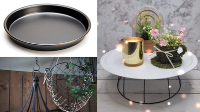 This DIY turns a simple pizza pan into stylish countertop storage