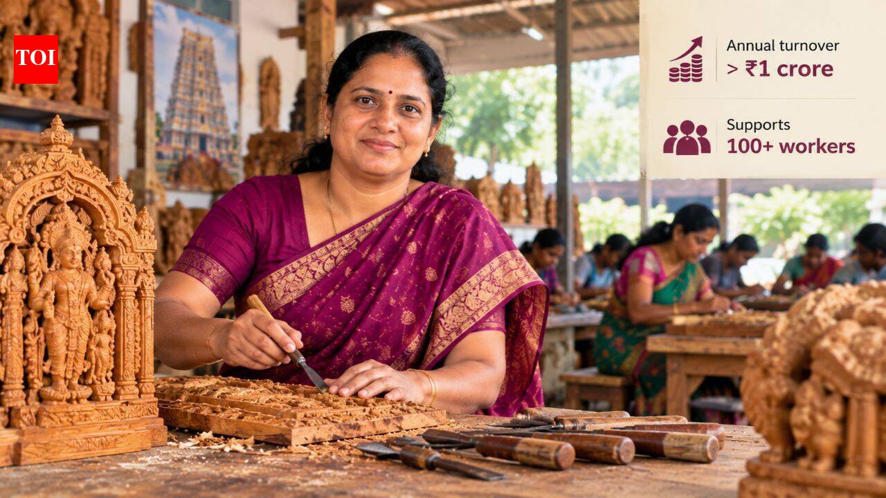 In 2007, Chandrakala took over her late husband's Tirupati woodcarving workshop; today the Andhra Pradesh enterprise reports over Rs 1 crore in annual turnover and supports more than 100 workers