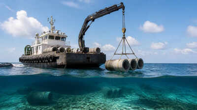 Nearly 200 unwanted concrete pipes and culverts were lowered into the Atlantic off Jacksonville in 2026; instead of being dumped on land, the pieces now form a new fish habitat roughly 90 feet below the water