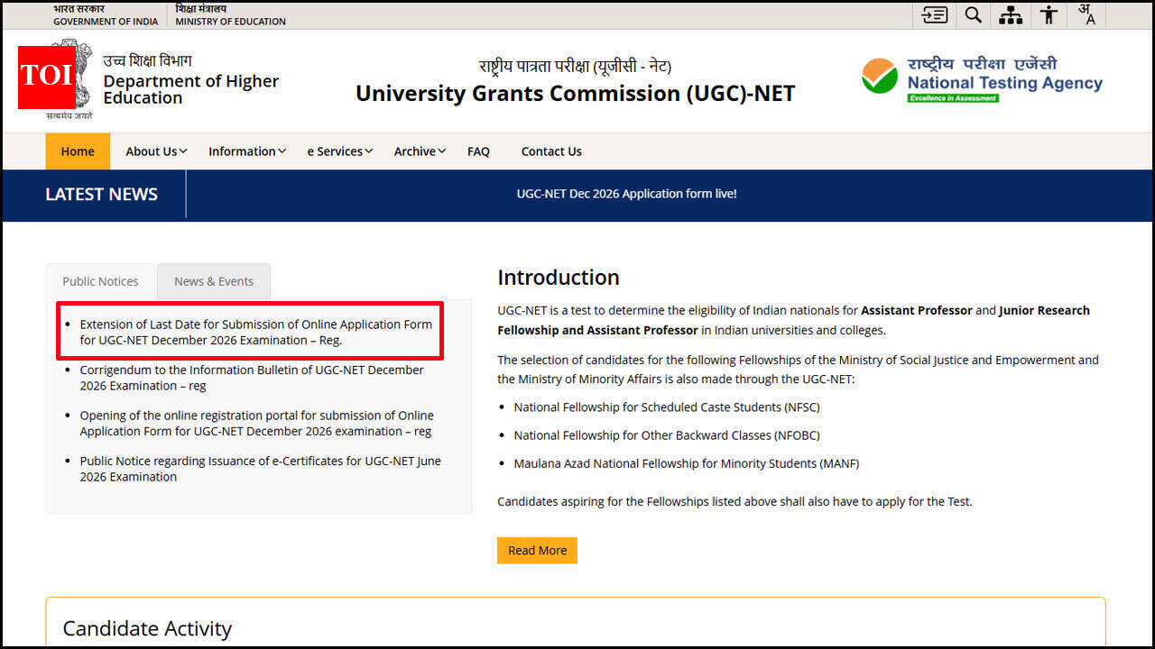UGC NET December 2026 application deadline extended to October 31