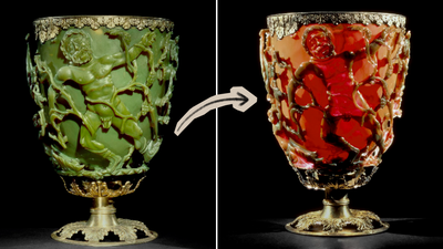 A 1,600-year-old Roman cup turns green or ruby red depending on how light hits it; after years of experiments, Sheffield researchers have recreated the glass effect using tiny gold and silver particles
