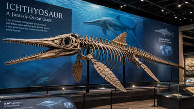 A 10-metre ichthyosaur discovered on a secret Dorset beach has gone on display; Bristol researchers estimate the Jurassic marine reptile is about 174 million years old