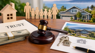 A Washington couple with seven children placed a $500,000 house in a trust before divorcing; the wife received a $735,000 Sequim home, and an October 27 court upheld the decision not to require refinancing