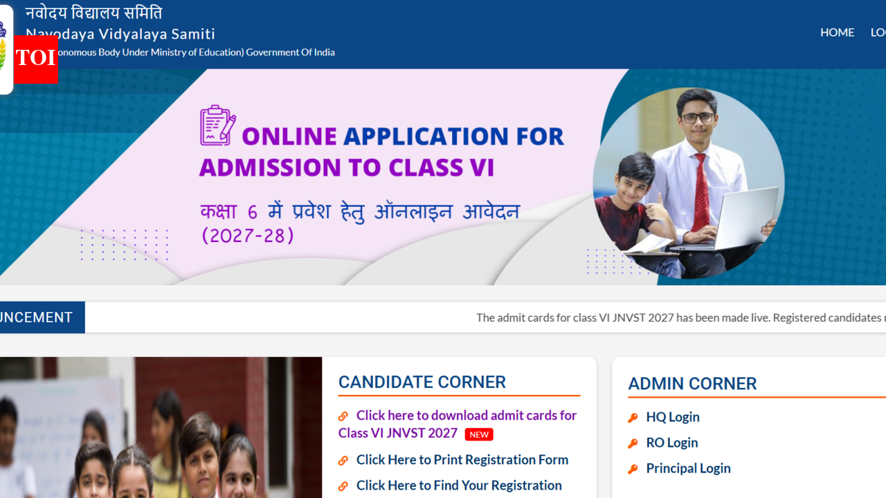 JNVST Class 6 admit cards out; exam on November 28