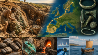 1300 BC: Miners worked a copper vein in Spain with hundreds of stone hammers; more than 3,000 years later, researchers found chemical matches in 11 Scandinavian bronze objects, hinting at a far-reaching trade network
