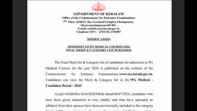 Kerala NEET PG 2026: CEE releases final merit list and category list; check details here