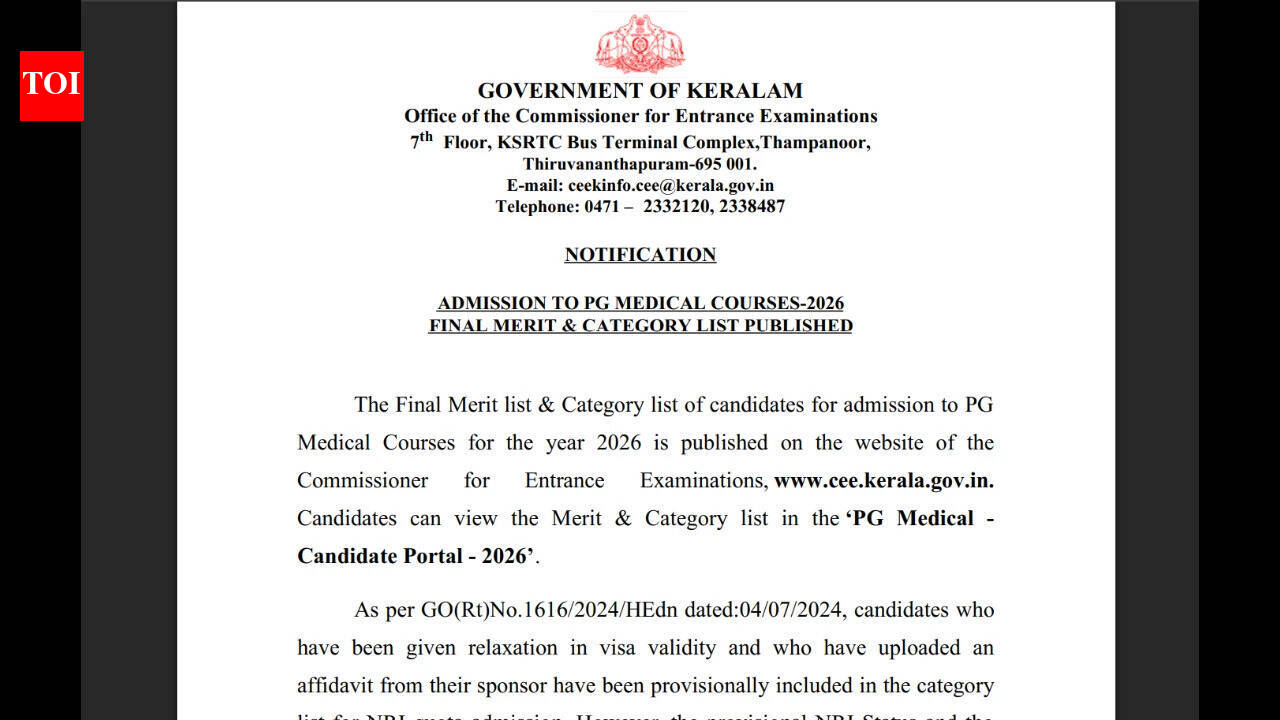 Kerala NEET PG 2026 final merit and category lists released