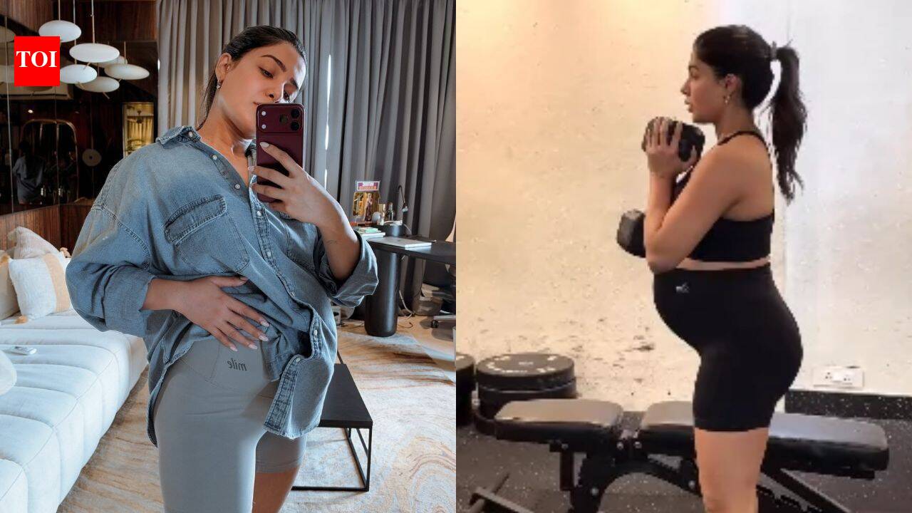 Samantha shares ninth-month pregnancy workout video
