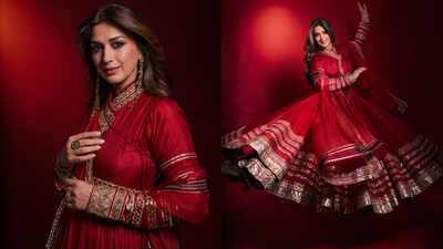 New brides, take notes! Sonali Bendre's stunning sindoori red anarkali is festive wear goals