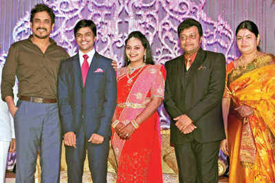 Celebs at Saikumar's daughter Dr Jyothirmayi and Krishna Phalguna's wedding reception in hyderabad