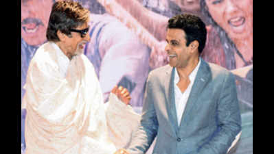 Amitabh Bachchan and Manoj Bajpai at the trailer launch of Satyagraha in Mumbai