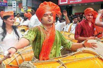 Marathi actors take part in Ganapati visarjan procession from Laxmi Road, Pune
