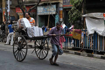 Pulled rickshaws in Kolkata