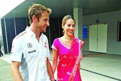 Button’s girlfriend sports sari at F1