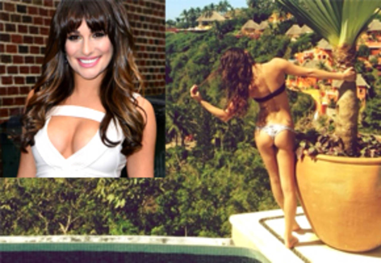 Lea Michele gets cheeky in a thong bikini