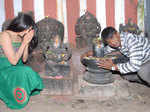 Duniya Vijay launches Jackson at a temple in Bangalore