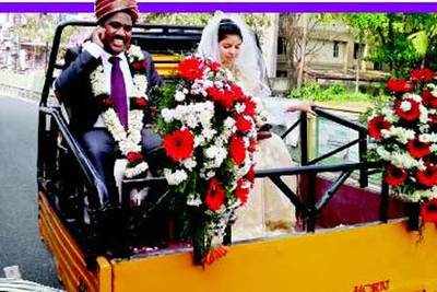 When the bride & groom went home in an auto