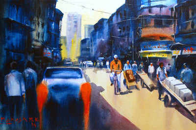 Cityscapes captured in acrylic colours
