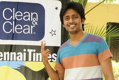 RJ Sha strikes a pose at the Clean & Clear Chennai Times Fresh Face 2014 at Rajalakshmi Engineering College in Chennai