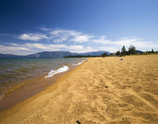 Sunbathing on the beach at Lake Tahoe