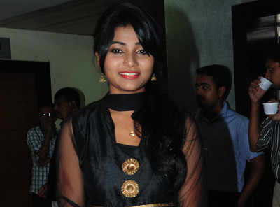 Actress Sreelekshmy Sreekumar spotted at the audio launch of Karanavar movie, held in Kochi