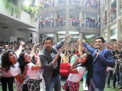 Zayed Khan and Rannvijay Singh click selfies with college students in Panvel