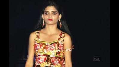 Fashion students present clothes made of paper plates, playing cards in Bhopal