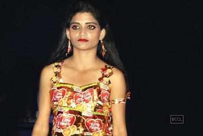 Fashion students present clothes made of paper plates, playing cards in Bhopal