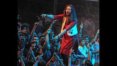 Singer-music director Neha Nair spotted performing with her band at PRS College of Engineering and Technology, Trivandrum