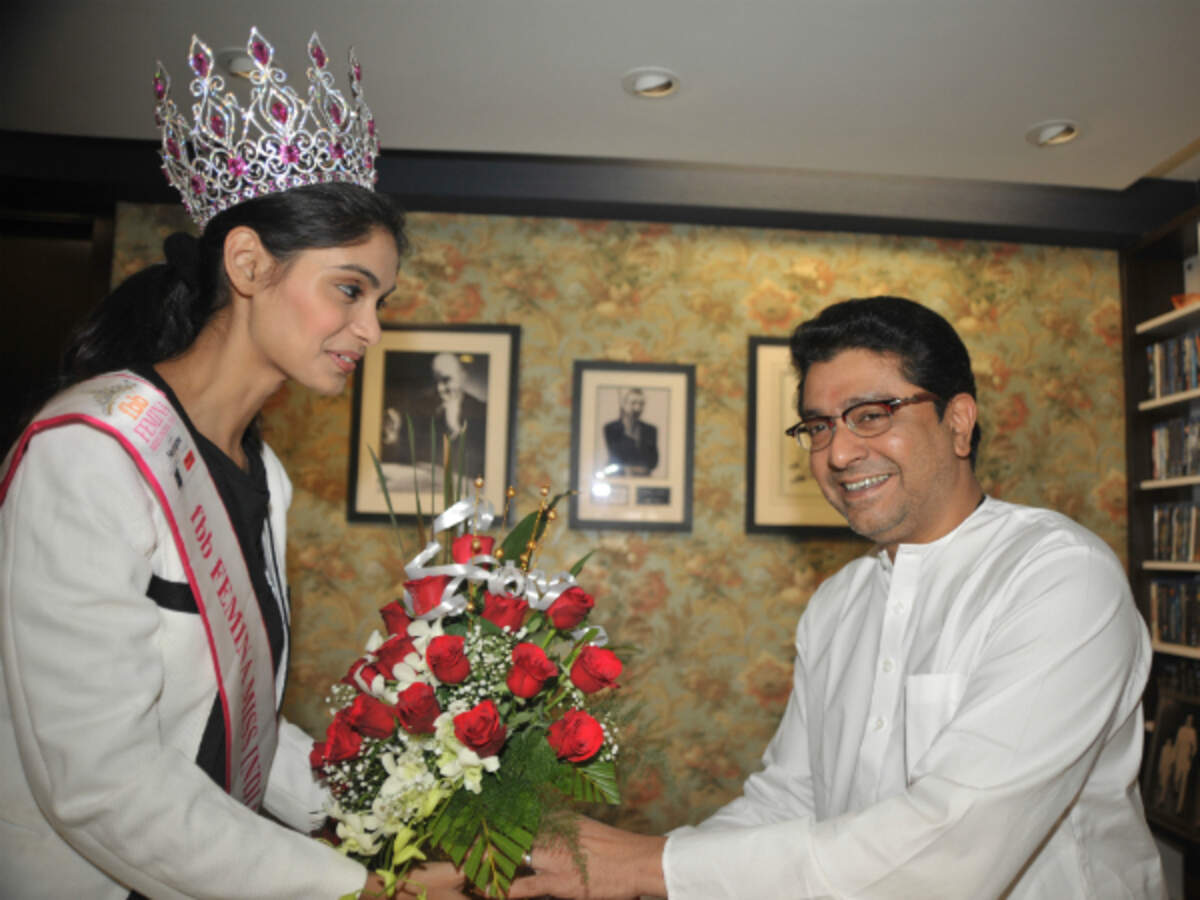fbb Femina Miss India 2015 first runner up Aafreen Vaz meets MNS chief ...