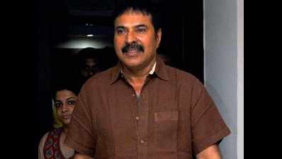 Mammootty snapped at the movie launch of Olapeppi in Kochi
