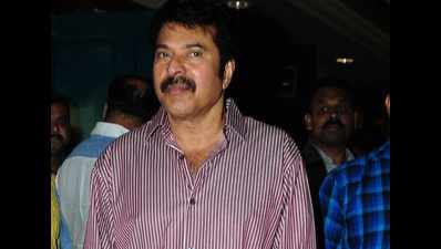 Mammootty donned his signature style at the film pooja of Utopiyayile Rajavu in Kochi