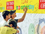 Raahgirs leave a message at the TOI stage during the Raahgiri Day celebrations Photogallery - Times of India