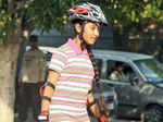 A participant during the Raahgiri Day celebrations Photogallery - Times of India