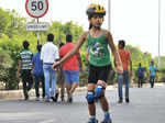 A kid skating during the Raahgiri Day celebrations, held at Dwarka Photogallery - Times of India