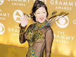 Margaret Cho flaunts a peacock feather dress