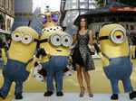 ctress Sandra Bullock poses with characters in costume