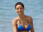 Nicole Mitchell Murphy hits the beach in designer blue bikini