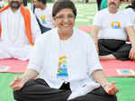 Kiran Bedi along with other participate in a mass yoga session