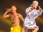 Watkin Tudor Jones (L) and Yolandi Visser (R) of Die Antwoord perform