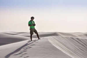 Going barefoot on dunes of white sand, hundreds of miles from any ocean