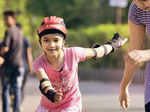 A young girl enjoys skating at the Raahgiri day