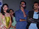 Aishani Shetty, Poornachandra Tejasvi and Sathish Neenasam at the audio launch of Rocket